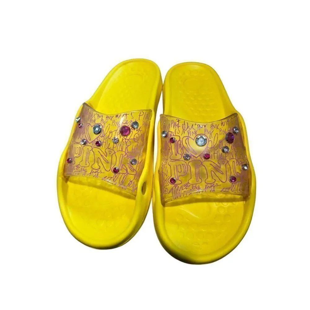 Vintage Victoria's Secret PINK Jelly Y2K Yellow Jeweled Sandals US 9